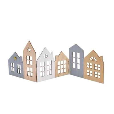Afbeelding van Spetebo XL decoratieve huizenregel van hout, naturel, 67 x 25 cm, dorpskyline