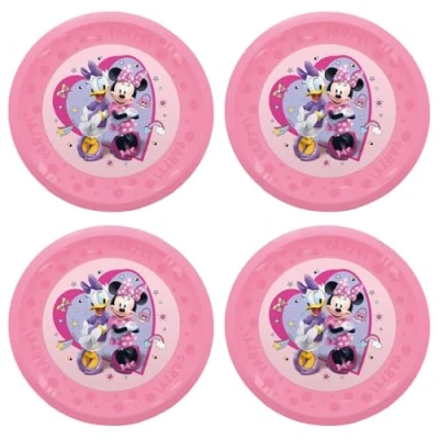 Afbeelding van Procos Minnie Mouse Junior plastic bord, 4 stuks, herbruikbaar, feestservies voor verjaardag of themafeest, Mickey