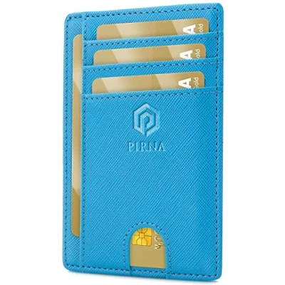 Afbeelding van Slanke Portemonnee voor Heren RFID Blokkerende Minimalistische Kaarthouder en Dames met Geschenkdoos, Slim Wallet Card Holder Hemelsblauw