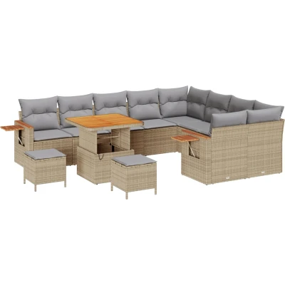 Afbeelding van vidaXL 12 delige Tuin Sofa Set met Kussens Beige Poly Rattan Acacia