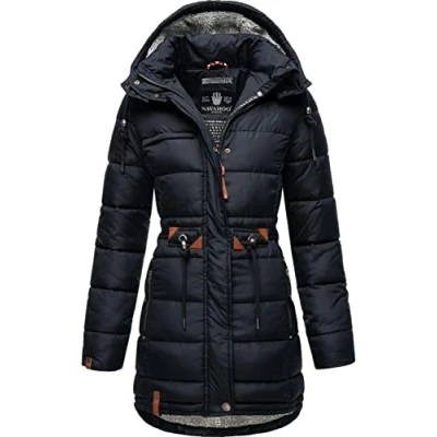 Afbeelding van Navahoo Daliee Winterjas voor dames, gewatteerde jas, korte warm gevoerd, afneembare capuchon, XS XXL, navy, XXL