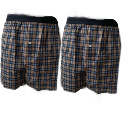 Afbeelding van Embrator 2 stuks mannen Boxershorts geweven katoen donkerblauw/beige/wit XXL