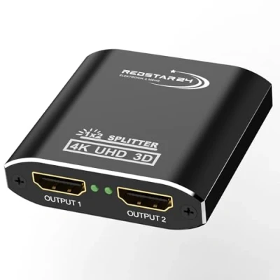 Afbeelding van RedStar24 HDMI Splitter 4K@60Hz, 1 In 2 Out Verdeeldoos van aluminium, ondersteunt HDCP, 4K, 3D, UHD, 1080P Compatibel met Xbox, PS4, PS3, Roku, Blu Ray speler, Firestick, HDTV en Apple TV