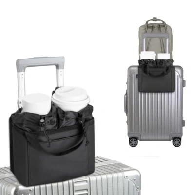 Afbeelding van Bagagebekerhouder Voor Koffers Gratis Hand Draagbare Opvouwbare Drankdrager Past Kofferhandvat Universele Bagageaccessoires Stewardessen, Zakenreizigers (Zwart)