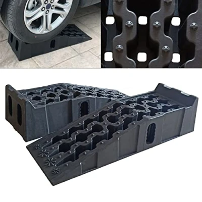 Afbeelding van oprijplaat, 2 stuks, voor auto, kunststof set, zware belasting, opritplatform, overrijbescherming, vrachtwagen, caravan, oprijplaten, laadplaten, zwart tot 7,25 T, 32 x 92