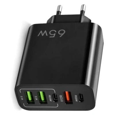Afbeelding van 65 W USB oplader, 5 C poorten, snel opladen, in 1, dual PD+QC laadblok, snellader, compatibel met alle mobiele telefoons