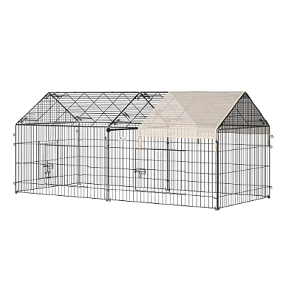 Afbeelding van PawHut Buitenverblijf met zonwering konijnenhok konijnenkooi metaal beige D51 077V01