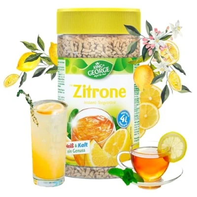 Afbeelding van KING GEORGE citroen instant theedrank 12 x 400 g met vitamine C Kruimelthee voordeelverpakking drankpoeder, verfrissende drank en dorstlesser voor zomer, feest