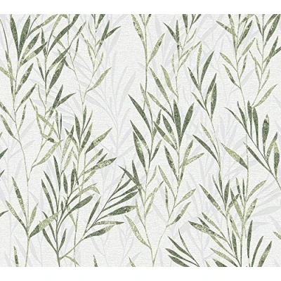 Afbeelding van GRAFISCHE TAKJES BEHANG Modern groen wit A.S. Création Flavour