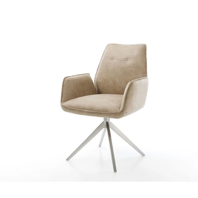 Afbeelding van DELIFE Draaistoel Zoa Flex microvelours beige vintage kruisframe breed roestvrij staal 360 draaibaar rocker functie pocketveer kern