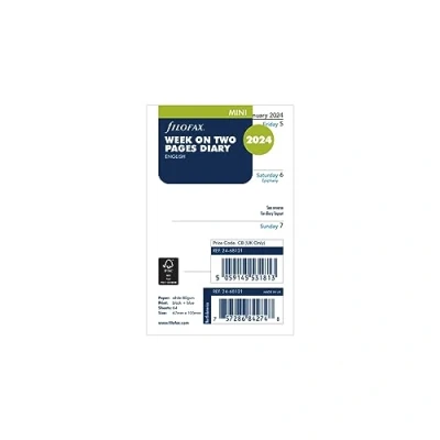 Afbeelding van Filofax Mini week op twee pagina&#039;s Engels 2024 dagboek, Wit
