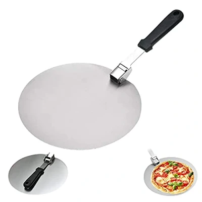 Afbeelding van TAGYUO pizzaschep, rond, van roestvrij staal, 10 inch, met antislip handgreep, zeer geschikt voor cake, pizza, cake