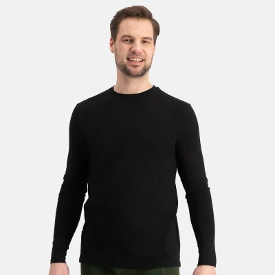 Afbeelding van Comfortabel &amp; Zijdezacht Bamboo Basics Merino Bamboe T shirt lange mouw Tyson Zwart XXL