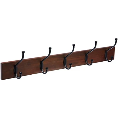 Afbeelding van Amazon Basics Rechthoekige kapstok voor wandbevestiging met 5 haken, licht walnoothout, 1 lijst