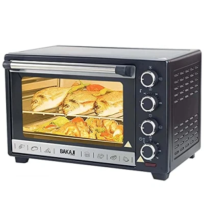 Afbeelding van Bakaji Elektrische oven met circulatielucht capaciteit 38 liter vermogen 1600 W temperatuur instelbaar tot 230 4 verwarmingsfuncties van staal binnenverlichting timerfunctie rotisserie