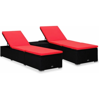 Afbeelding van 3 delige Ligbeddenset met theetafel poly rattan zwart