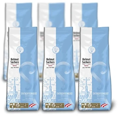 Afbeelding van Helmut Sachers Kaffee Cafeïnevrij, intensiteit 2/5, 100% Arabica, hele koffiebonen, 6 x 500 g