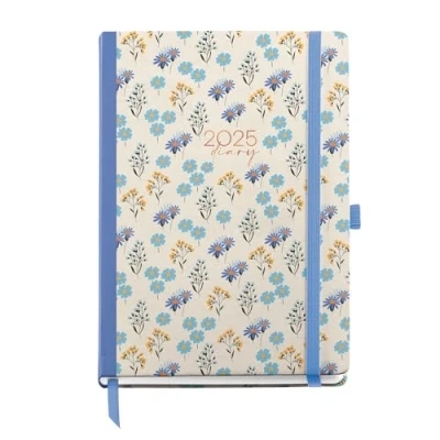 Afbeelding van Miquelrius Daisies Kalender 2025, jaarplanner, 155 x 213 mm, weekoverzicht, envelop van gelamineerd karton, spiraalbinding, rubberen bandsluiting, papier 80 g/m², Spaans, Engels en Portugees,