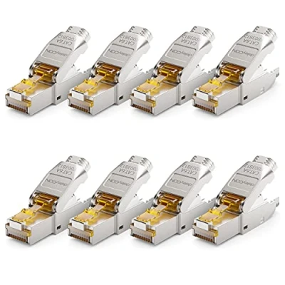 Afbeelding van deleyCON 8x CAT 6a RJ45 Netwerkstekker Gereedschapsloos Afgeschermd 10 Gbit/s voor Raw Cable Starre Installatiekabel Connector Ethernet LAN DSL Patchkabel