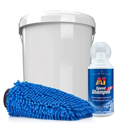 Afbeelding van detailmate Wack A1 Speed Shampoo voor auto &amp; motorfiets, 500 ml + wasemmer met bijpassend deksel microvezel chenille washandje