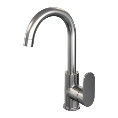 Afbeelding van Brauer Brushed Edition Wastafelmengkraan opbouw hoog draaibaar ronde uitloop model C PVD geborsteld RVS