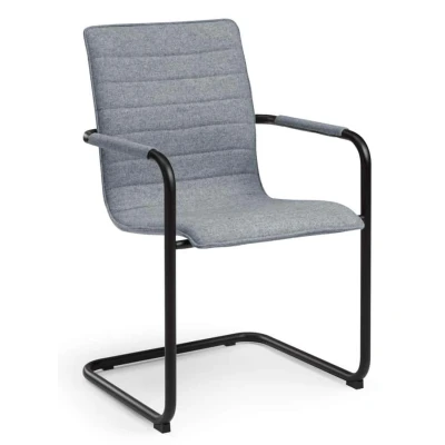 Afbeelding van Stijlvolle Design vergaderstoel voorzien van wolvilt stoffering Zwart frame Lichtblauw stof