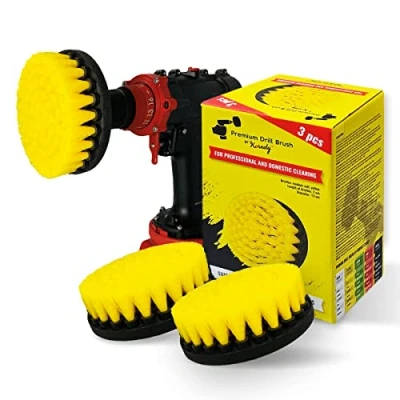 Afbeelding van Premium Boorborstel, Medium Zacht, Geel, 3st. SET, 13cm. Kras geen oppervlakken. Geschikt voor tegels, voeg, badkuip, douche, glasvezel, porselein reiniging