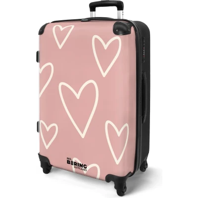 Afbeelding van NoBoringSuitcases.com® Koffer groot Rolkoffer lichtgewicht Roze met witte hartjes Reiskoffer 4 wielen Grote trolley XL 20 kg bagage