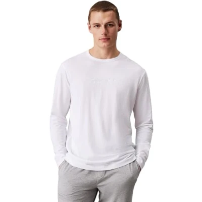 Afbeelding van Calvin Klein Heren L/S ronde hals 000NM2771E T shirt, Wit (Klassiek Wit), XL, XL