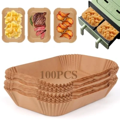 Afbeelding van VFANDV bakpapier voor heteluchtfriteuse, 100 stuks, 22 x 14 cm, heteluchtfriteuse met dubbele kamer, compatibel Ninja AF300EU, AF400EU, AF400EUCP en andere Dual Zone