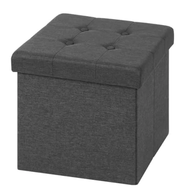 Afbeelding van WOLTU Poef voetenbank met deksel in Linnen,Opbergkruk opvouwbare 37,5x37,5x38cm,Donkergrijs SH06dgr 1