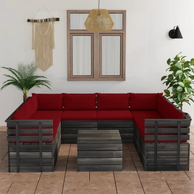 Afbeelding van 9 delige Loungeset met kussens pallet massief grenenhout