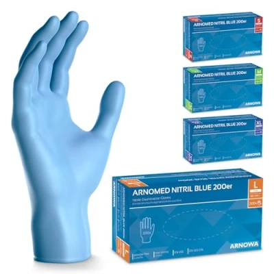 Afbeelding van ARNOMED wegwerphandschoenen blauw, L, nitril handschoenen met 200 stuks per doos, poedervrij, latexvrije rubber handschoenen, verkrijgbaar in S, M, L &amp; XL