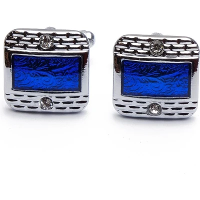 Afbeelding van Manchetknopen Zilver met Blauw Rand
