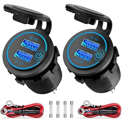 Afbeelding van [2 Pack] 12V USB Uitgang, Quick Charge 3.0 Dual Stopcontact Met Aanraakschakelaar, Waterdichte 12V/24V Pplader Voor Snel Opladen DIY Kit Auto Boot Marine Bus Truck RV motorfiets, enz.