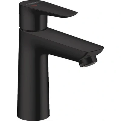 Afbeelding van Hansgrohe Talis E 1 gats wastafelkraan 110 CoolStart met waste mat zwart