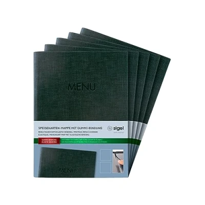 Afbeelding van Sigel SM207/5 Menu A5, rubberbinding, antraciet met linnenstructuur, 5 pack, slijtvast en gemakkelijk af te wisselen