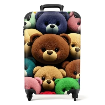 Afbeelding van Noboringsuitcases.com Kinderkoffer met wielen Teddybeer Jongens en meisjes Patronen Bruin Hardcase koffer Reiskoffer kinderen Past binnen 55x40x20 cm 55x35x25 Trolley kind Handbagage Lichtgewicht TSA slot Kofferslot