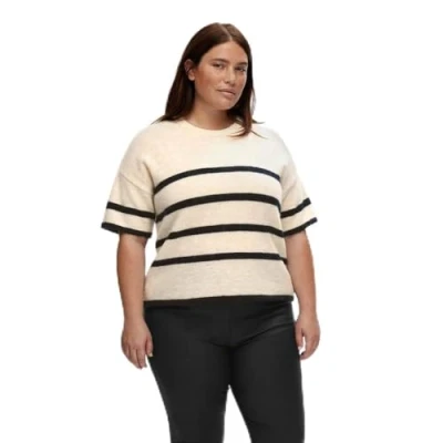 Afbeelding van Selected Femme dames Maline top in merino wolblend met streepprint de kleur Creme, maat: S