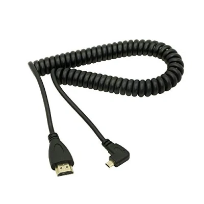 Afbeelding van CERRXIAN HDMI Mannelijke naar Micro Linkerhoekkabel, Mannelijk vergulde Converter Adapter Opgerolde Spiraalkabel, Ondersteuning 2K 4K (30Hz), Audio Return (Micro Linkerhoek)