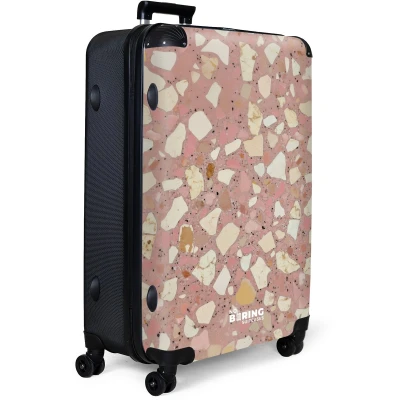 Afbeelding van NoBoringSuitcases.com® Koffer groot Reiskoffer lichtgewicht Steenpatroon met roze achtergrond Rolkoffer 4 wielen Grote trolley XL 98 liter bagage