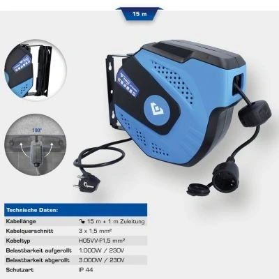 Afbeelding van BRILLIANT TOOLS BT162000 Automatische kabelhaspel, 15 + 1 m [Powered by KS TOOLS]
