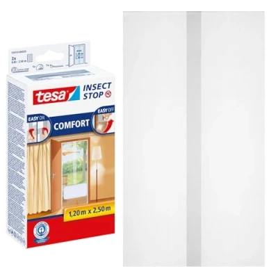 Afbeelding van tesa Insect Stop Comfort Vliegenhor Insectenhor voor deuren Deze muggenhor maakt van jouw deur een hordeur Wit (lichte privacywerking), 2 x 65 cm 250