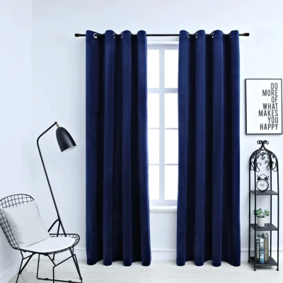 Afbeelding van Gordijn verduisterend met ringen 2 st 140x245 cm fluweel blauw