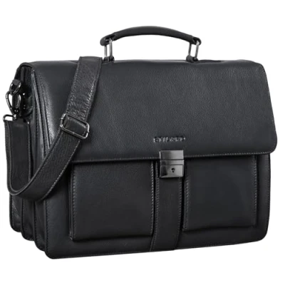 Afbeelding van STILORD &#039;Eros&#039; Briefcase lederen 15,6 inch laptoptas Zakelijke schoudertas Grote werktas XL Vintage hoes met drievoudige scheidingswand, Kleur:obsidiaan zwart