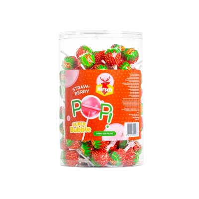 Afbeelding van Hirsch Super Bubble Lolly Strawberry, 100 stuks, pot van 1,7 kg snoepgoed