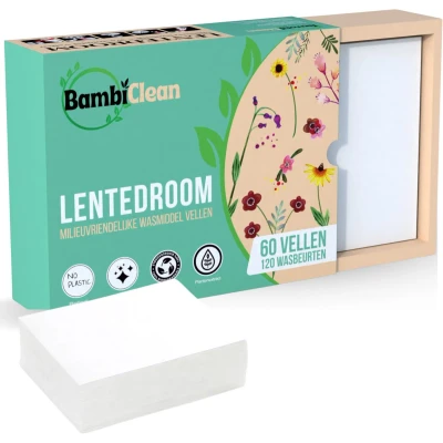 Afbeelding van BambiClean Wasstrips Lentedroom 120 wasbeurten Milieuvriendelijke Wasmiddeldoekjes Wasmiddel Strips