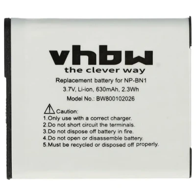 Afbeelding van VHBW Krachtige accu LI ION compatibel met Sony Cybershot DSC T110, TF1, TX10, TX100, TX100V, W510, W530 etc. vervangt NP BN1