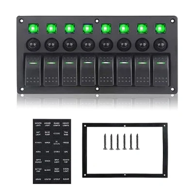 Afbeelding van CT CARID 8 Bende Schakelpaneel 12V, Boot met Overbelasting Bescherming Circuit Breakers voor Auto Marine RV Truck Camper Voertuigen Groen