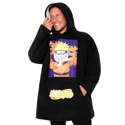 Afbeelding van Naruto Deken hoodie voor heren en tieners gezellige oversized fleece eenheidsmaat sherpa gevoerd anime cadeaus mannen, Zwart/Oranje, One size